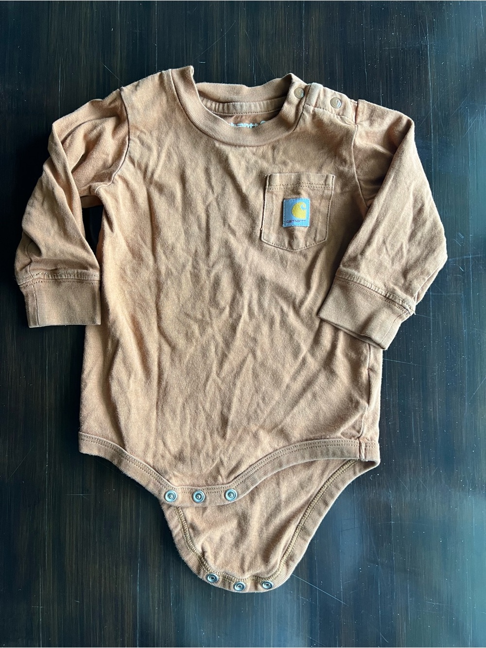 Carhartt Brown Long-Sleeve Baby One-Piece with Chest Pocket